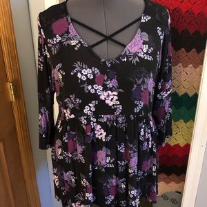 TORRID top with purple floral print.